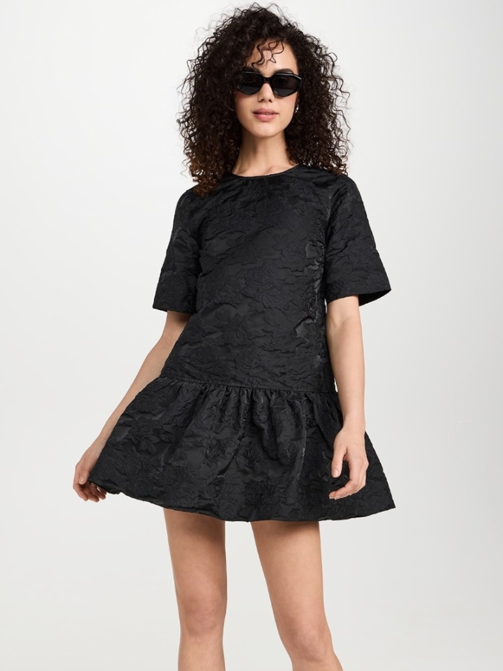 GANNI Botanical Jacquard Open Back Mini Dress, black, L (40)